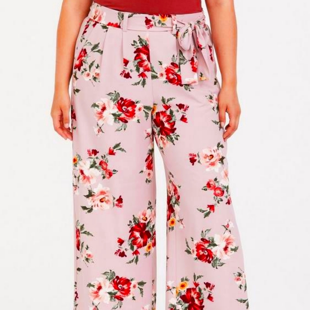 Torrid Lilac Purple Floral Crepe Wide Leg Pant with Belt Size 2x